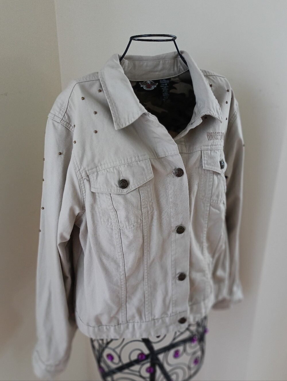 Harley-Davidson Women's Light Beige Studded Denim Jacket - Picture 7 of 16